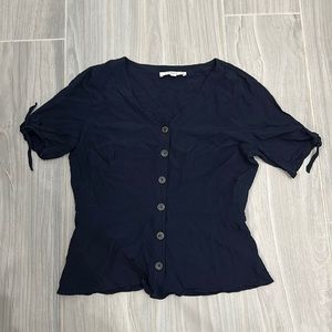 LOFT Navy Button Down Blouse